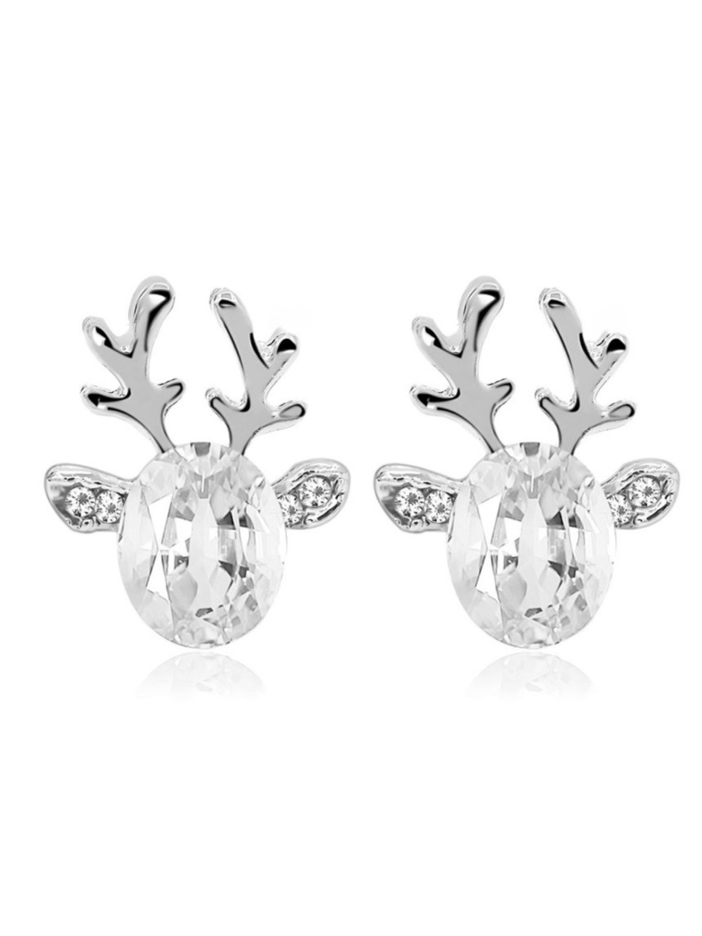 Silver Crystal Reindeer Stud Holiday Earrings New